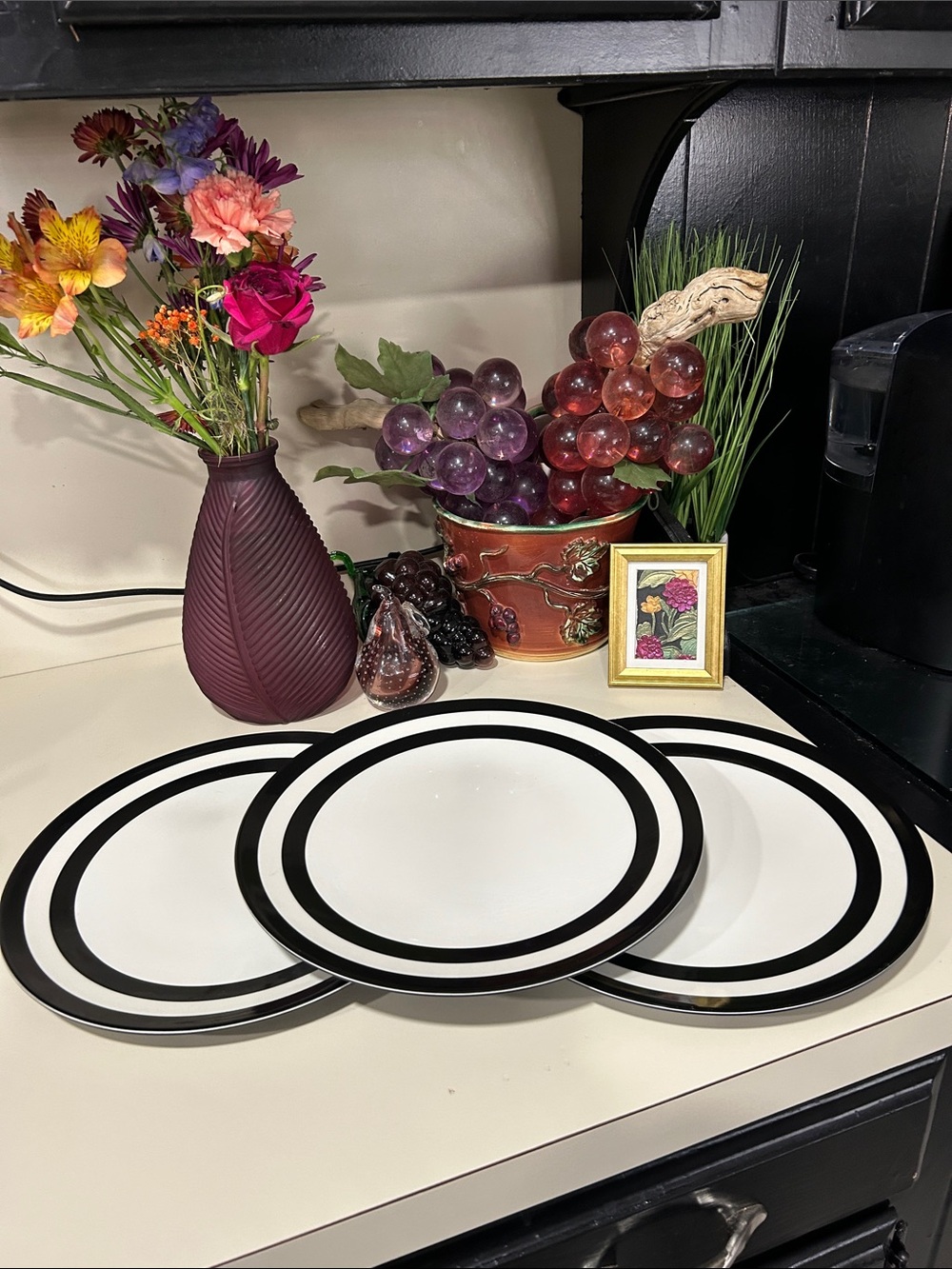 kate spade 3 plates Black and White Double Band Dinner Plates -
